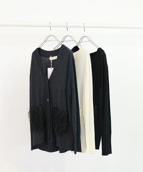 【SOI-MeME】sheer fringe high gauge cardigan